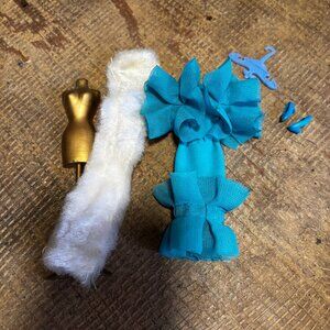 Topper Dawn doll clothes Montgomery Wards Lots of Ruffles sheath gown fur stole